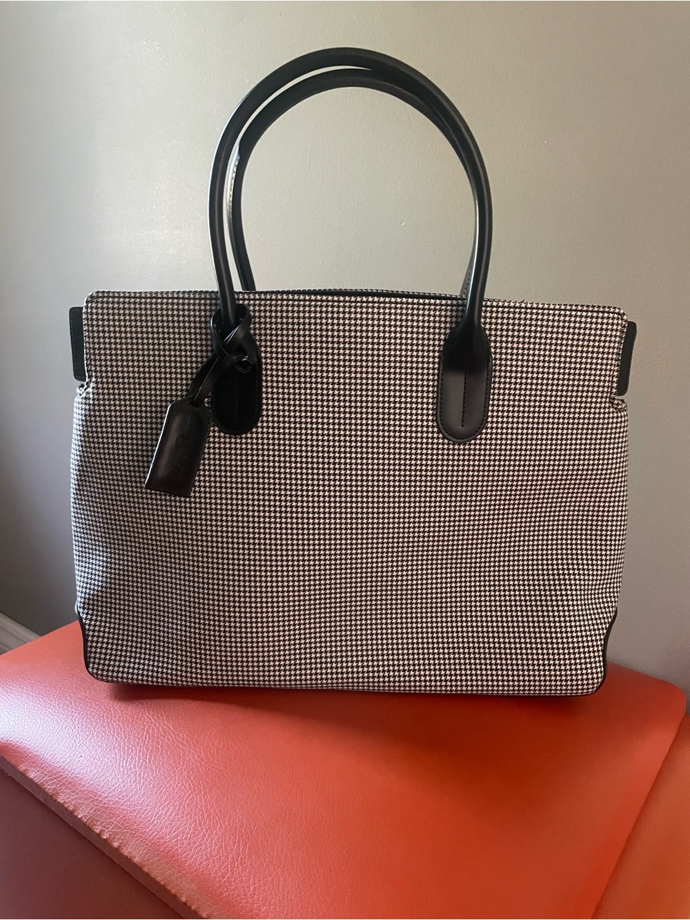 Paloma Picasso Black & White Houndstooth Tote with Black Trim